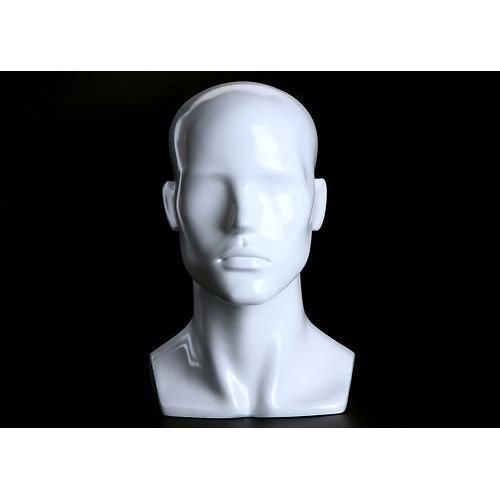 Male White Glossy Fiberglass Mannequin Head Hat, Sunglasses Display (H-9) New