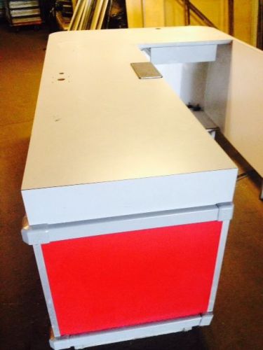 Used checkout counter cashwrap gray red store fixtures u shape customer service for sale