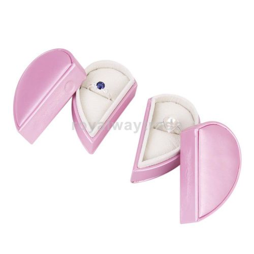 Phenovo 2 in 1 PU Heart Double Rings Box Storage Case Wedding Display Pink New