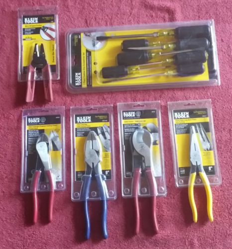 6 Klein Tools: (3) Pliers~Cable Cutter~Screwdriver Set~Wire Stripper/Cutter