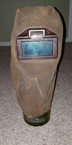 Antique/vintage leather welding hood with glass / bakelite visor, steampunk for sale