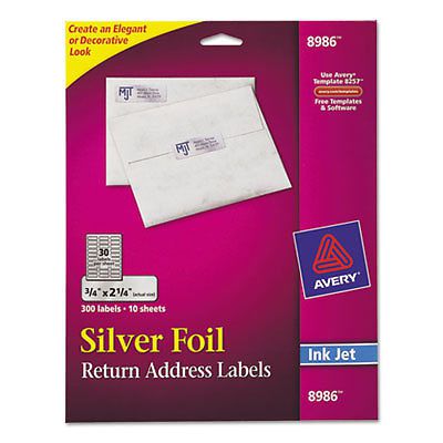 Foil Mailing Labels, 3/4 x 2 1/4, Silver, 300/Pack 8986