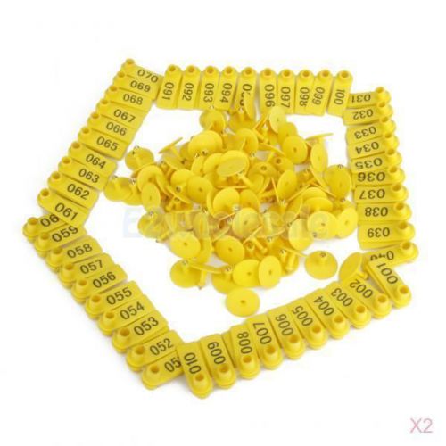 200 Sets Livestock Animal Pig Dog Cattle Sheep Ear Tag 001-100 Number Yellow