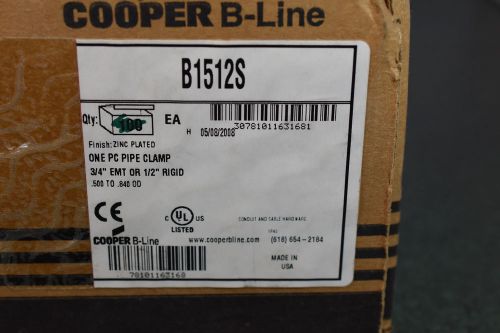 COOPER B-LINE B1512S 1PC PIPE CLAMP 3/4” EMT OR 1/2” RIGID. BOX OF 98