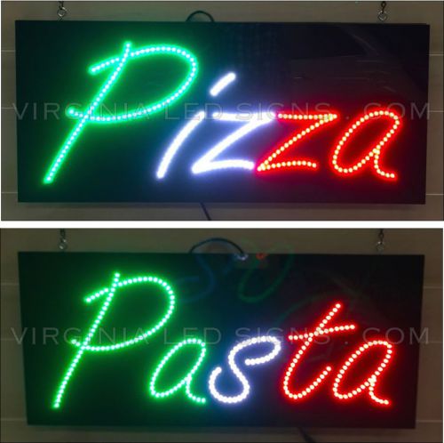 Pizza Pasta two LED SIGNS neon looking 27&#034;x12&#034; HIGH QUALITY ITALIAN FLAG COLORS
