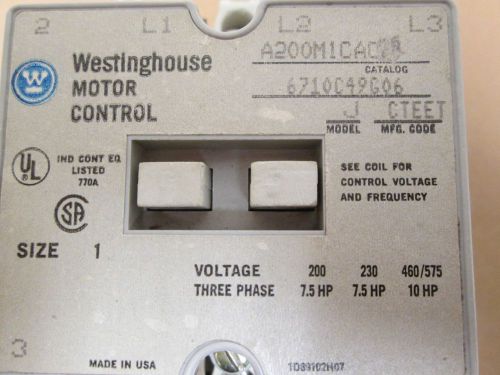 WESTINGHOUSE A200M1CAC SIZE 1 MOTOR STARTER 120VAC COIL