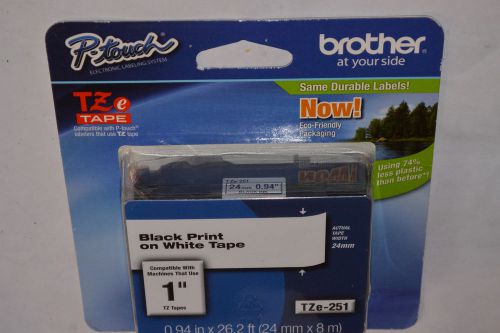 BROTHER TZE-251 LABEL TAPE! 1&#034; x 26.2&#039; TZE251! BLACK PRINT ON WHITE! TZ P-TOUCH!