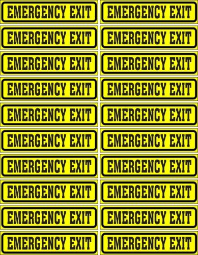 LOT OF 20 GLOSSY STICKERS, EMERGENCY EXIT, FOR INDOOR OR OUTDOOR USE