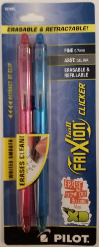 New Pilot FriXion Clicker Erasable Gel Pens, Fine Point, Pink &amp; Lt. Blue, 2/Pack