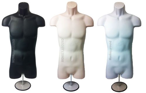 LOT 3 MANNEQUIN Male Torso Dress Form Display Men Shirt Hangs + Stand HALLOWEEN