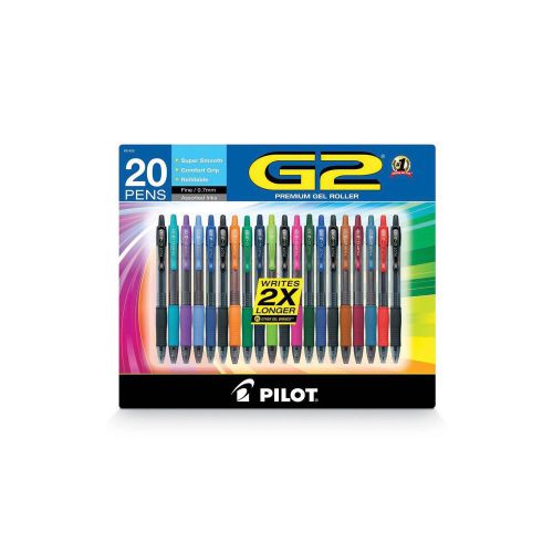 Pilot G2 Premium Gel Roller Ball Retractable Assorted Colors Ink Fine 20 Pens