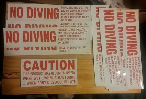 Danger caution Shallow water no diving sign/stickers 3M. Pack of 9.