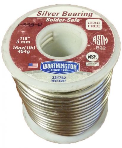 Worthington solder-safe solder .118inch dia. lead free silver bearing 1lb spool for sale
