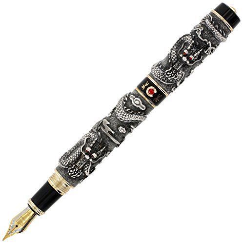 NEW JinHao Deluxe Classic Chinese Dragon with Pearl Fountain Pen - Medium (Gray)