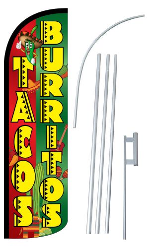 Tacos/Burritos Wide Windless Swooper Flag Jumbo Banner Pole/Spike