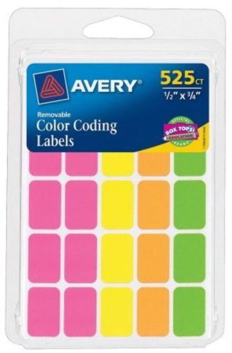 Avery 06721 .50 in. X .75 in. Assorted Neon Color Coding Labels 525 Count Pac...