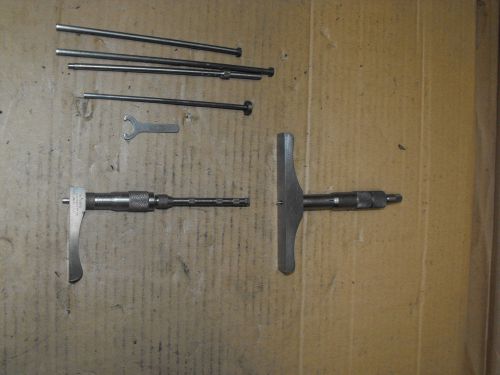Lot brown sharpe and starrett depth micrometers with pictured parts for sale