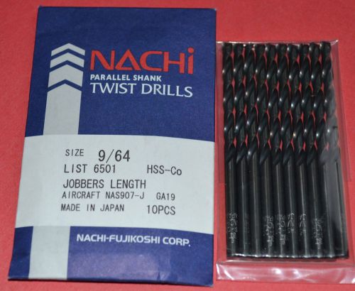 10 Pcs NACHI 9/64&#034; Jobbers Length - Aircraft style- Black Oxide HSS-Co  Drills