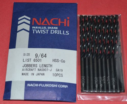 10 Pcs NACHI 9/64&#034; Jobbers Length - Aircraft style- Black Oxide HSS-Co  Drills