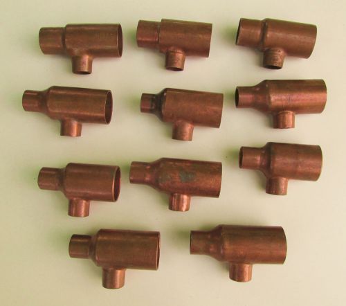 Lot of 11 new reducing tee 1 x 1/2 x 1/2 and 1 x 3/4 x 1/2 wrot copper, cxcxc for sale