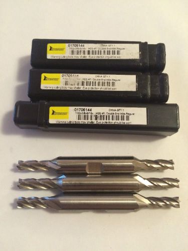 Interstate 7/32x3/8x9/16x HSS 4 Flute Double End Mills Lot of 3