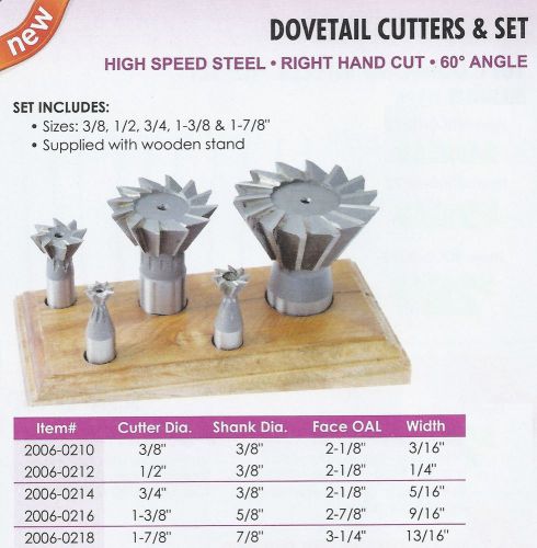 NEW Dovetail Cutters Set 5 pc Set High Speed Steel