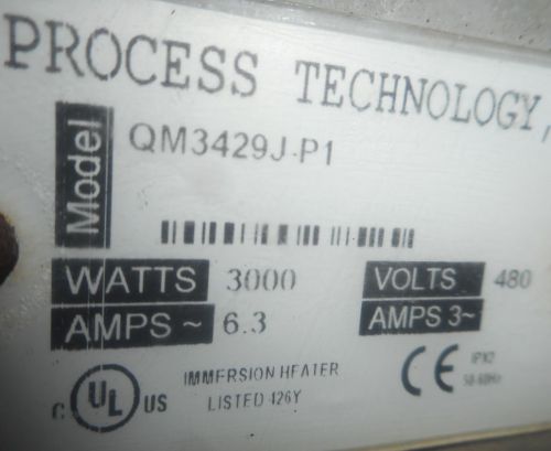 Quartz Immersion Heater 3K WATTS, 480 Volts, AMPS~6.3, AMPS3~