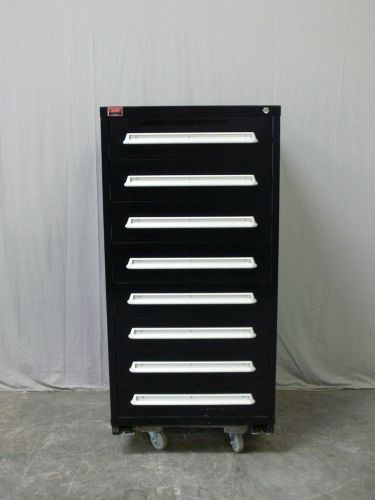 LYON  Blue 8 Drawer Parts Cabinet w/ Compartments  30&#034; x 28&#034; x 59&#034; - Needs Key
