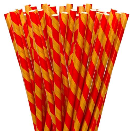 Sustainable Paper Straws Spirals Craft Brown and Red 7.75 inches 100 count box