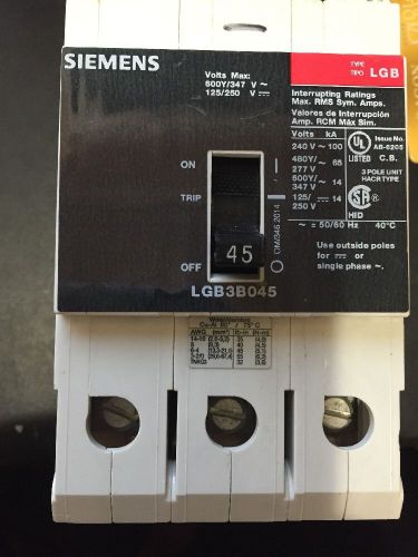 Siemens 45 amp circuit breaker lgb3b046 600 vac 3 pole for sale