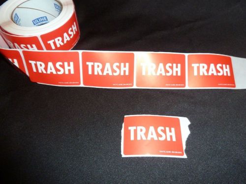 TRASH red bold (20 labels) 2&#034; x 3&#034;  pressure sensitive sticker American! Recycle