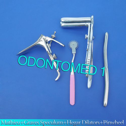 Mathieu Speculum+ Hegar Dilator+Pink Pinwheel &amp;Graves Vaginal Speculum Medium