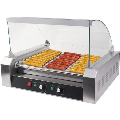 New commercial 30 hot dog 11 roller grill cooker machine w/ cover ce new for sale