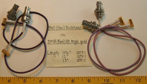 (4) BNC(Female) Bulkhead to SMB(Female) Right Angle Gold Cables 11.5&#034;-13&#034;