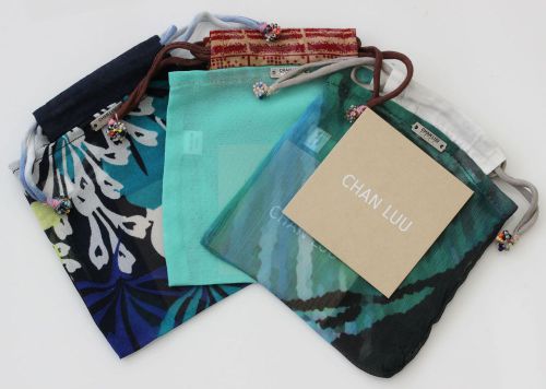 NEW! Auth. QTY 3 CHAN LUU Jewelry POUCH Beaded Drawstring Bags GREEN BLUE TEAL
