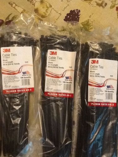 300 NEW 3M Cable Ties CT11BK50-C 11&#034; 50LB Tensile Strength Black Plenum rated