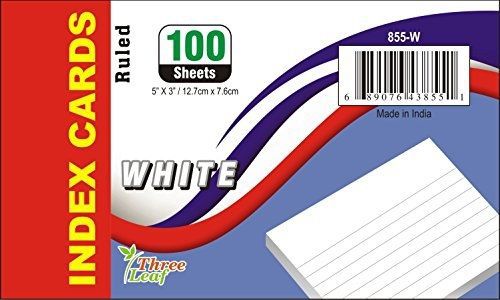 ThreeLeaf 100 ct. White Ruled Index Card, 3&#034; x 5&#034; ( 10 Packs)