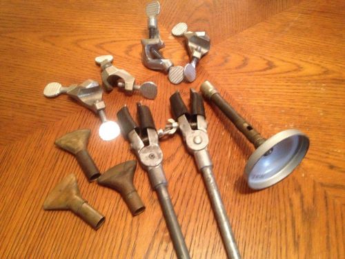 Lot Of FISHER Alloy Flask Holders, Bunsen Burner, Clamp/ Fitting (Lab Equipment)