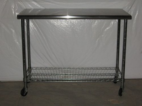 24&#034; x 49&#034; Stainless Steel Table on Casters with Wire Undershelf