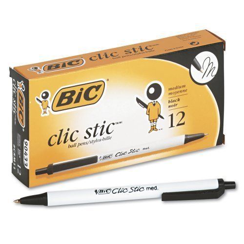 Bic clic stic ballpoint retractable pen, black ink, 1mm, medium, dozen for sale
