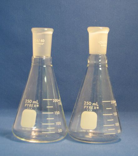 Qty 2 Pyrex Erlenmeyer Flasks 250mL 24/40 ST #5000