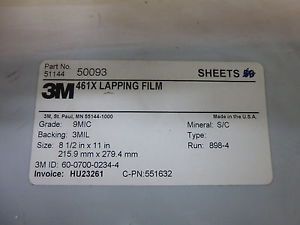 10 New 3M 461X LAPPING FILM 9 Micron Micro Abrasive 8 1/2&#034;x11&#034; Sheet WR.14a.F.1