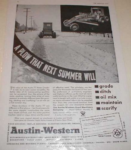 1934 Austin Western Mod 77 Motor Grader Print Ad - Box 98