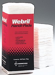 Webril 4 x 4 Cotton Handi Pads, Laboratory Grade Optics Wipes, 100/package