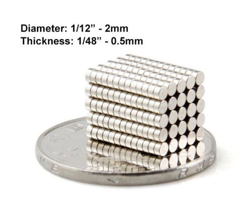 2mmx0.5mm Neodymium Disc Magnets - 2x0.5mm - 2*0.5mm 1/12&#034;x1/48&#034; Fridge Magnets
