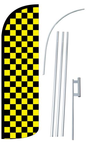 Black &amp; Yellow Checker Extra Wide Windless Swooper Flag Jumbo Banner Pole /Spike