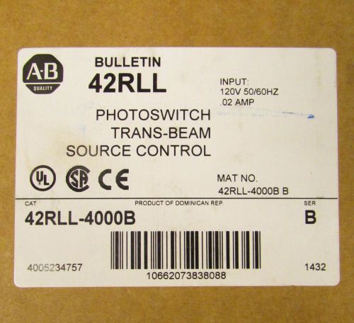 ALLEN BRADLEY 42RLL 4000B 120V .02 Amp PHOTOSWITCH Trans Beam Source Control