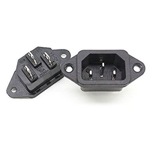 Simtyso®Screw Mount 3 Pins IEC320 C14 Inlet Power Plug Socket AC 250V 10A black
