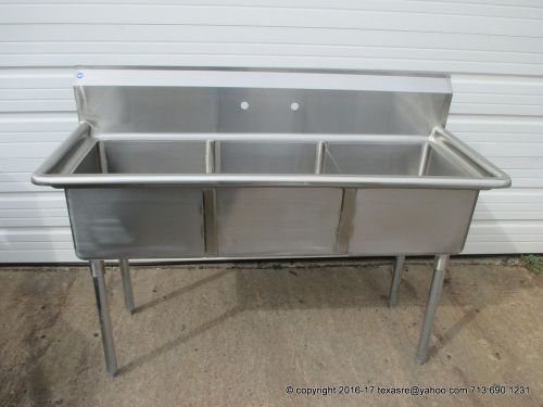 Stainless steel 3 compartment sink, 18ga, bowl size 18&#034;x18&#034;x12&#034; , nsf for sale