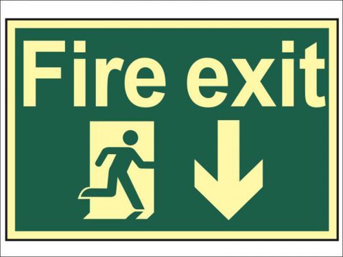 Scan - Fire Exit Running Man Arrow Down - Photoluminescent 300 x 200mm